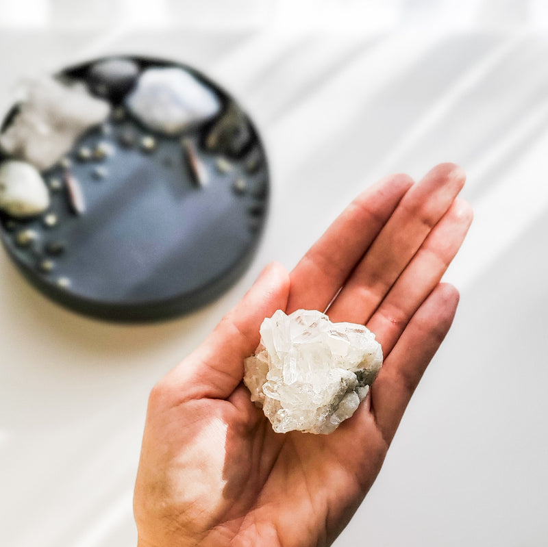 Clear Quartz Cluster Crystal in hand