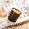 1 wick candle in amber glass jar, scented with Eau de mer and Ambre essential oil fragrance blend.