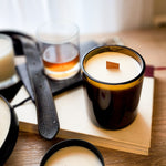 Roasted Chestnuts and Rum wooden wick canlde in Amber glass jar - Masculine scent