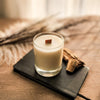 Wooden wick candle in clear glass tumbler - Sandalwood and Smoke