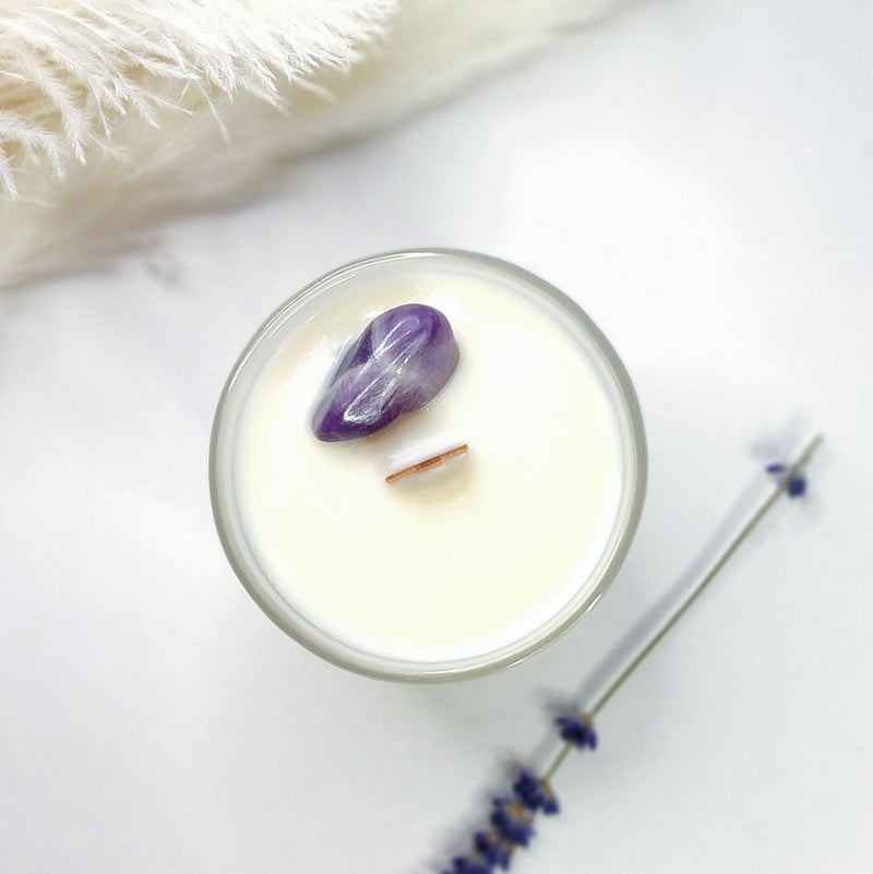 Calm and Balance - Amethyst Crystal Candle - Sage & Lavender - 240g / 50h