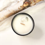 Howlite crytal candle with wood wick in black jar 