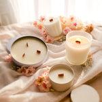 Lilac spring candles with wooden wicks and 100% natural wax 